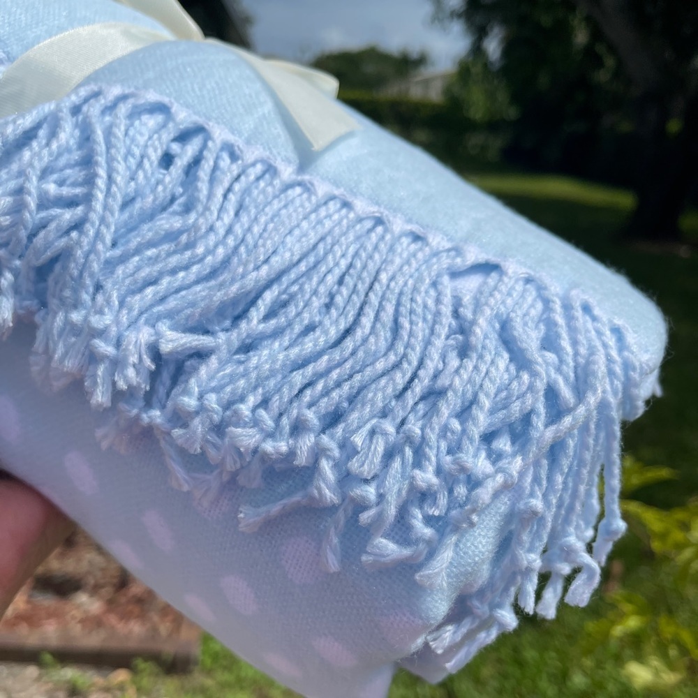 HOME REFLECTIONS Dot Throw with Fringe In Baby Blue - Picture 4 of 7